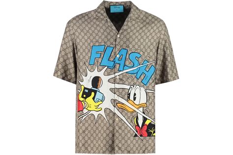 Gucci x Disney Donald Duck Monogram Silk Shirt Beige 